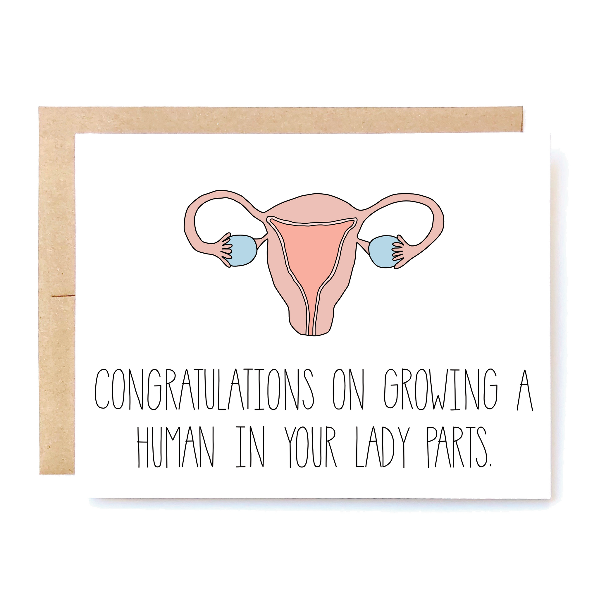 Card Front: Congratulations on growing a human in your lady parts. 